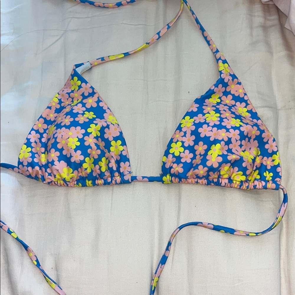 SHEIN Floral Bikini Top - Pink and Yellow